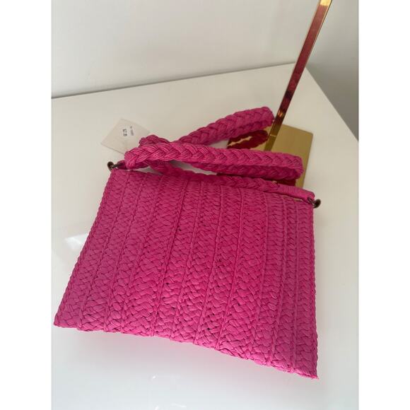 NWT Pink Woven Boutique Purse Crossbody‎ Satchel Boho Indie Concert Folk Funky - Picture 5 of 7